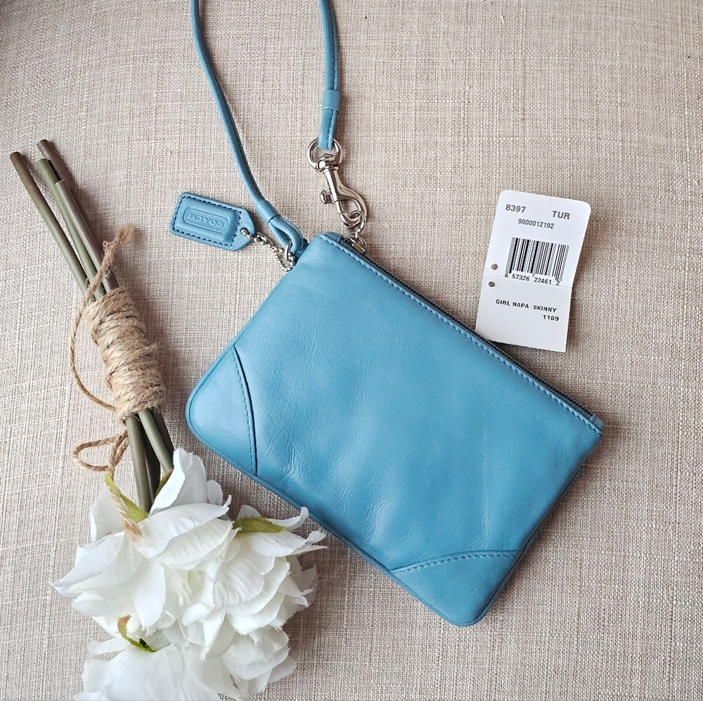Vintage Coach Girly Nappa Leather Skinny Wristlet # 8397 ( Turquoise Blue )